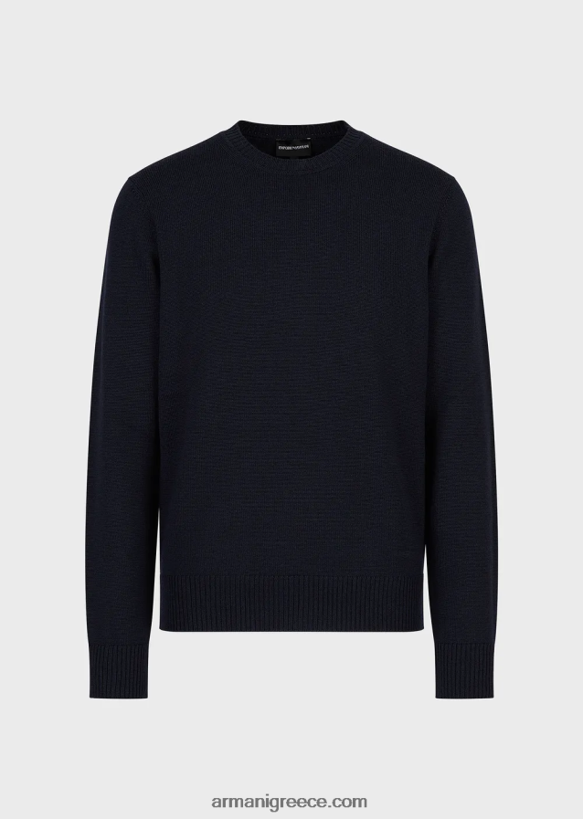 άνδρες Armani παρθένο-μάλλινο, τζάμπα κανονικής εφαρμογής 4046R61218 ναυτικό μπλε