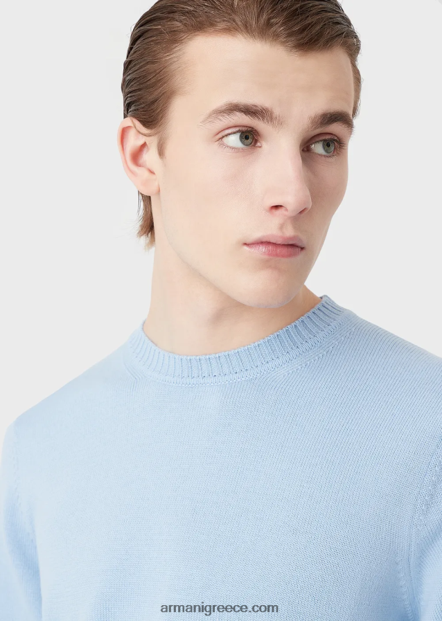 άνδρες Armani παρθένο-μάλλινο, τζάμπα κανονικής εφαρμογής 4046R61218 ναυτικό μπλε