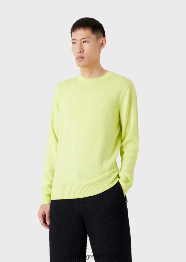 άνδρες Armani παρθένο-μάλλινο, τζάμπα κανονικής εφαρμογής 4046R61219 κίτρινος