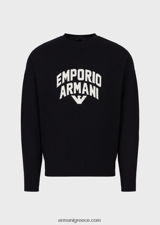 άνδρες Armani τζάμπα από παρθένο μαλλί με έντονο λογότυπο ζακάρ 4046R61222 ναυτικό μπλε