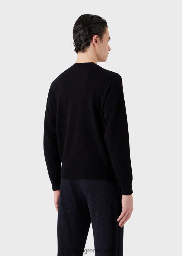 άνδρες Armani τζάμπα από παρθένο μαλλί με έντονο λογότυπο ζακάρ 4046R61222 ναυτικό μπλε