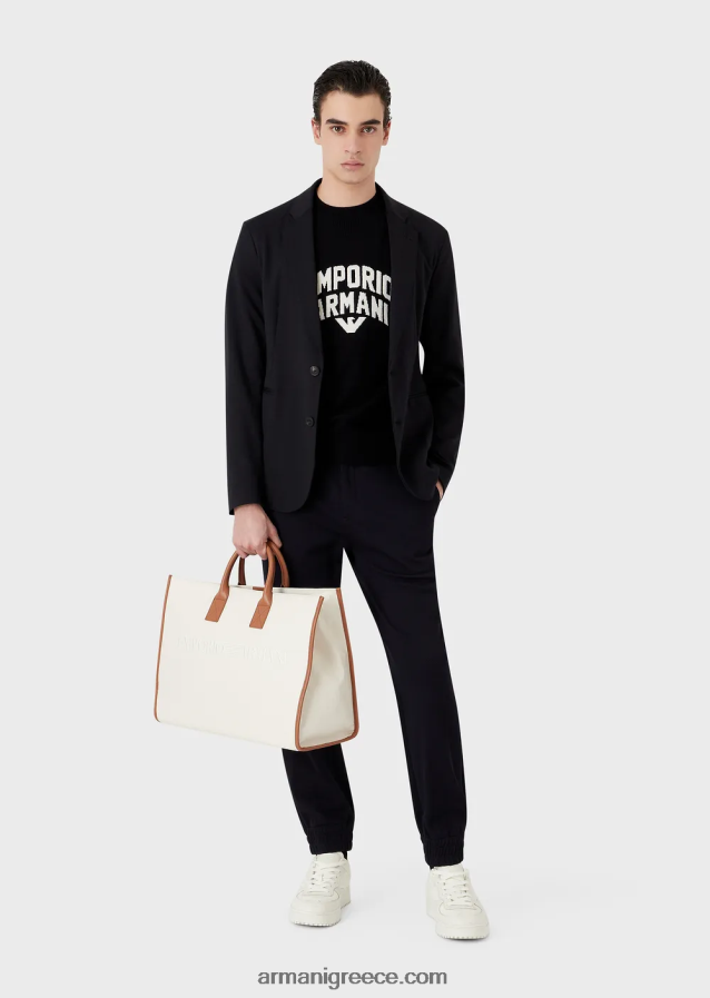 άνδρες Armani τζάμπα από παρθένο μαλλί με έντονο λογότυπο ζακάρ 4046R61222 ναυτικό μπλε