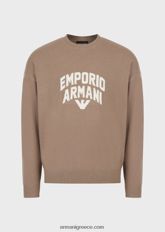 άνδρες Armani τζάμπα από παρθένο μαλλί με έντονο λογότυπο ζακάρ 4046R61223 γκρι περιστεριού