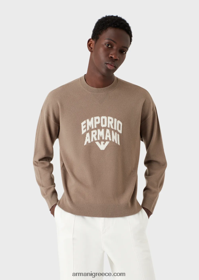 άνδρες Armani τζάμπα από παρθένο μαλλί με έντονο λογότυπο ζακάρ 4046R61223 γκρι περιστεριού