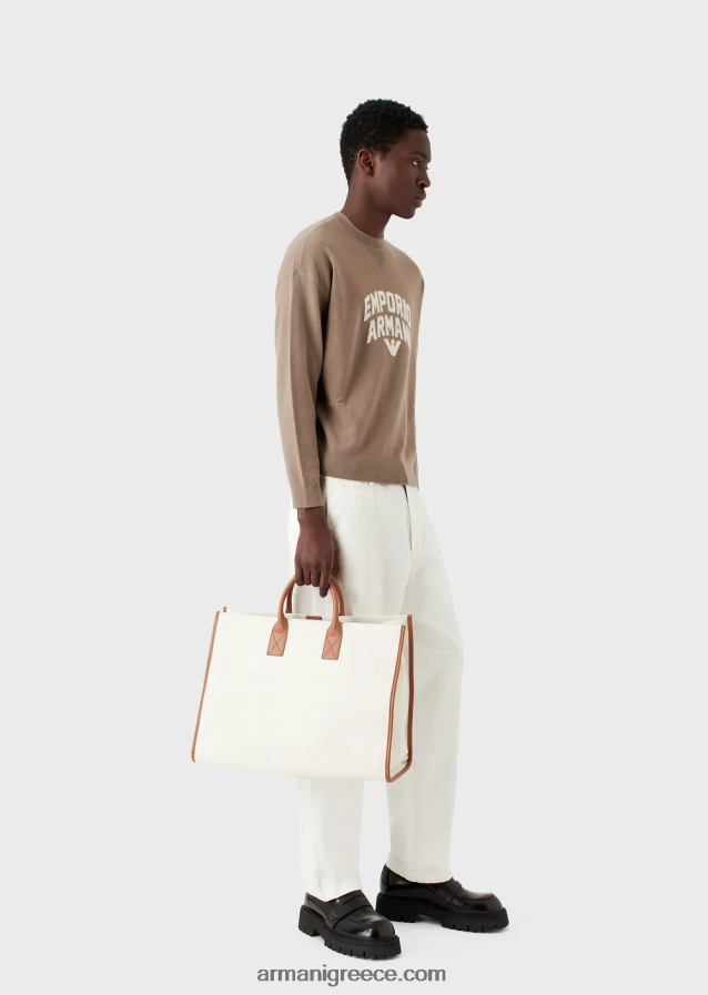 άνδρες Armani τζάμπα από παρθένο μαλλί με έντονο λογότυπο ζακάρ 4046R61223 γκρι περιστεριού