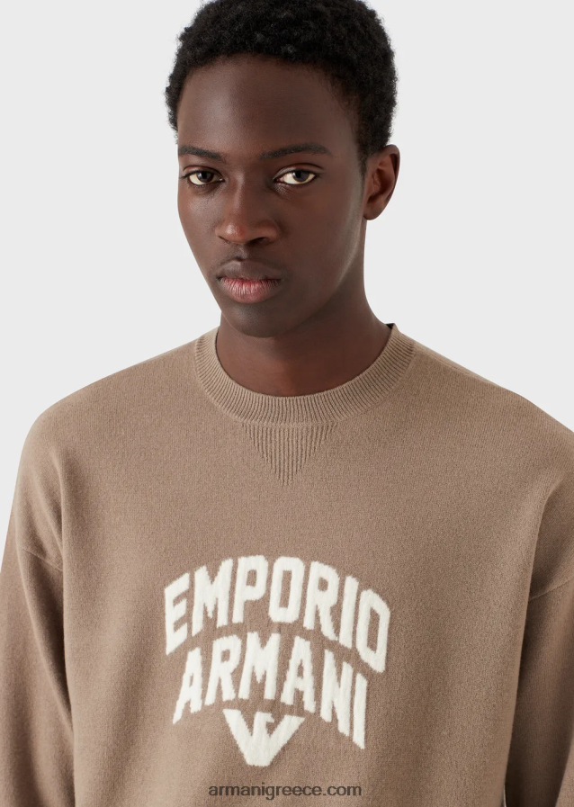 άνδρες Armani τζάμπα από παρθένο μαλλί με έντονο λογότυπο ζακάρ 4046R61223 γκρι περιστεριού