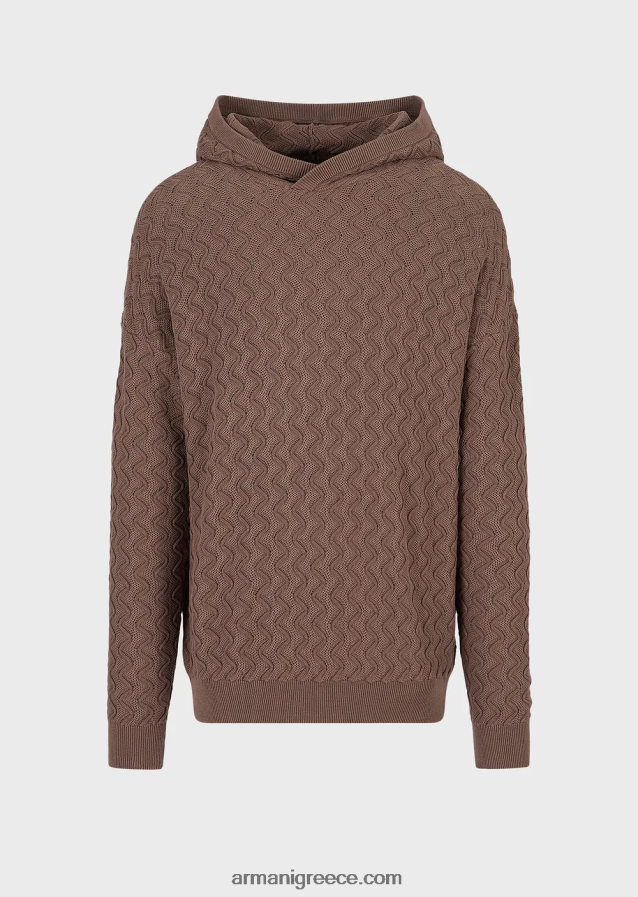 άνδρες Armani άλτης με κουκούλα σε ανάγλυφο μοτίβο κυμάτων 4046R61226 γκρι περιστεριού