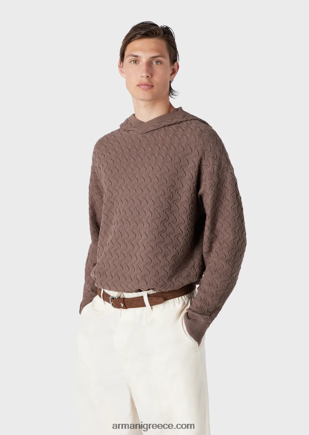 άνδρες Armani άλτης με κουκούλα σε ανάγλυφο μοτίβο κυμάτων 4046R61226 γκρι περιστεριού