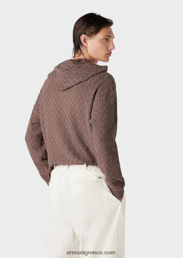 άνδρες Armani άλτης με κουκούλα σε ανάγλυφο μοτίβο κυμάτων 4046R61226 γκρι περιστεριού