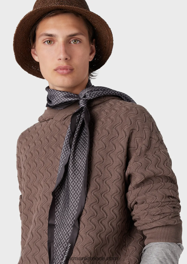 άνδρες Armani άλτης με κουκούλα σε ανάγλυφο μοτίβο κυμάτων 4046R61226 γκρι περιστεριού