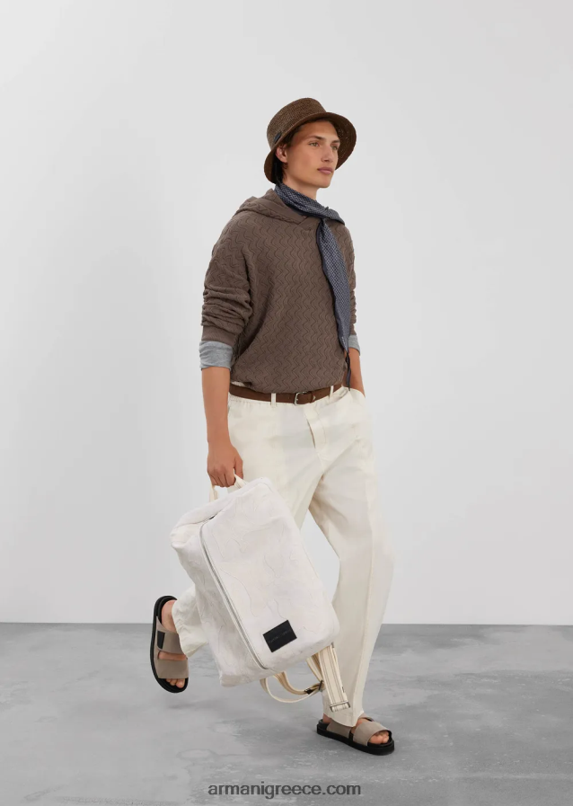 άνδρες Armani άλτης με κουκούλα σε ανάγλυφο μοτίβο κυμάτων 4046R61226 γκρι περιστεριού