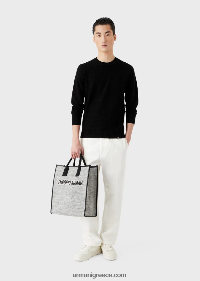 άνδρες Armani Μαλλί με μοτίβο με βελονιές και άλτες 4046R61230 μαύρος