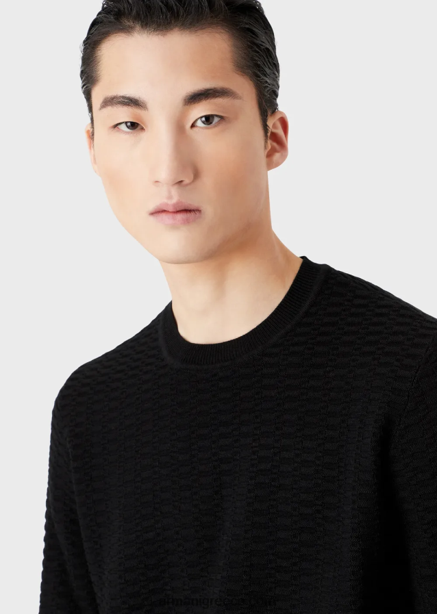 άνδρες Armani Μαλλί με μοτίβο με βελονιές και άλτες 4046R61230 μαύρος