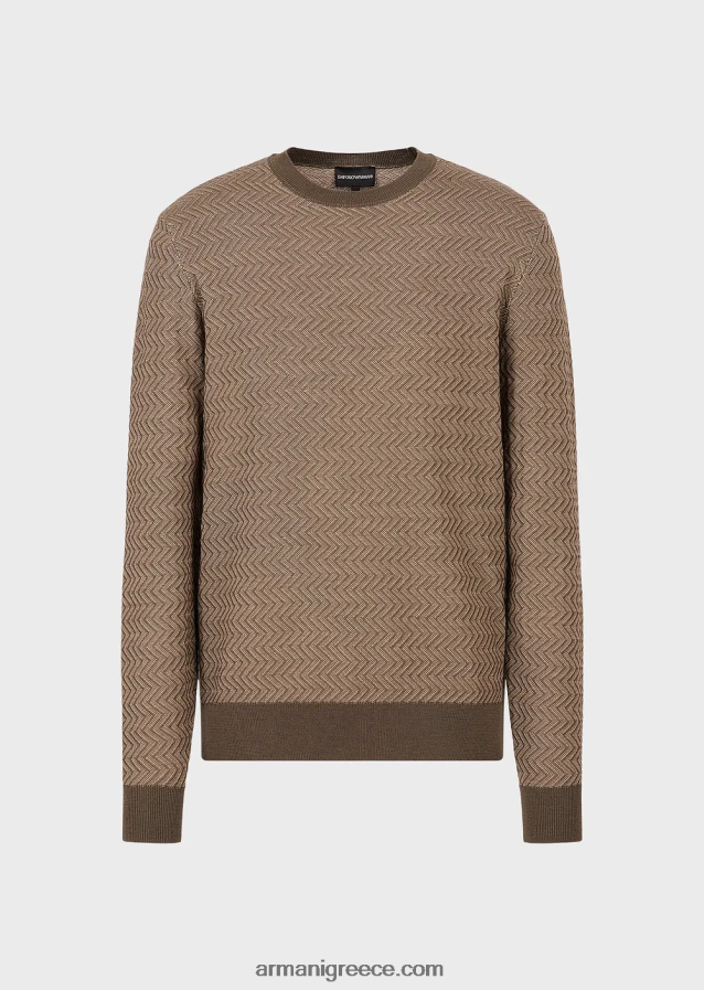 άνδρες Armani Μάλλινη μπλούζα με μοτίβο ζακάρ σε όλη την επιφάνεια 4046R61233 στρατιωτικό πράσινο