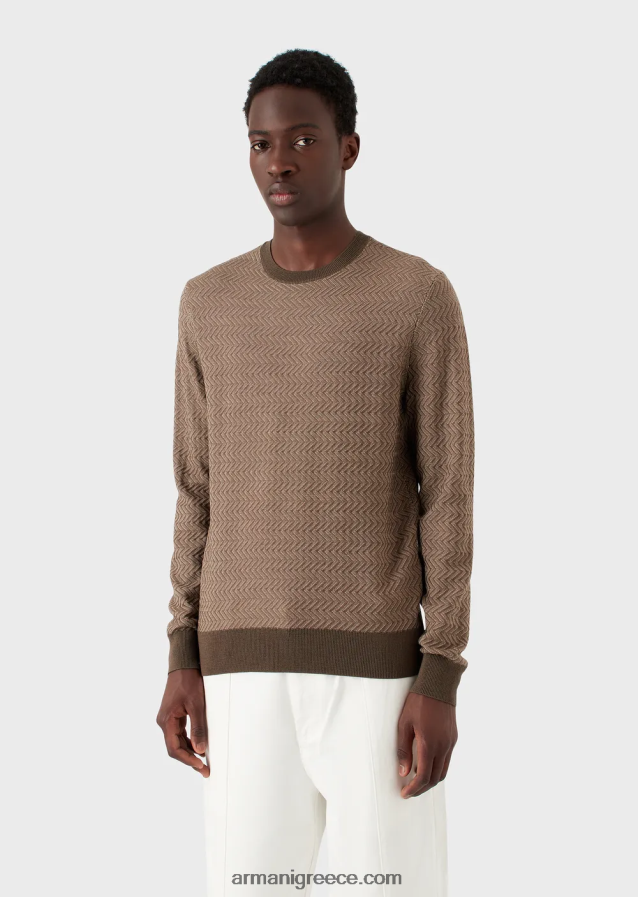 άνδρες Armani Μάλλινη μπλούζα με μοτίβο ζακάρ σε όλη την επιφάνεια 4046R61233 στρατιωτικό πράσινο