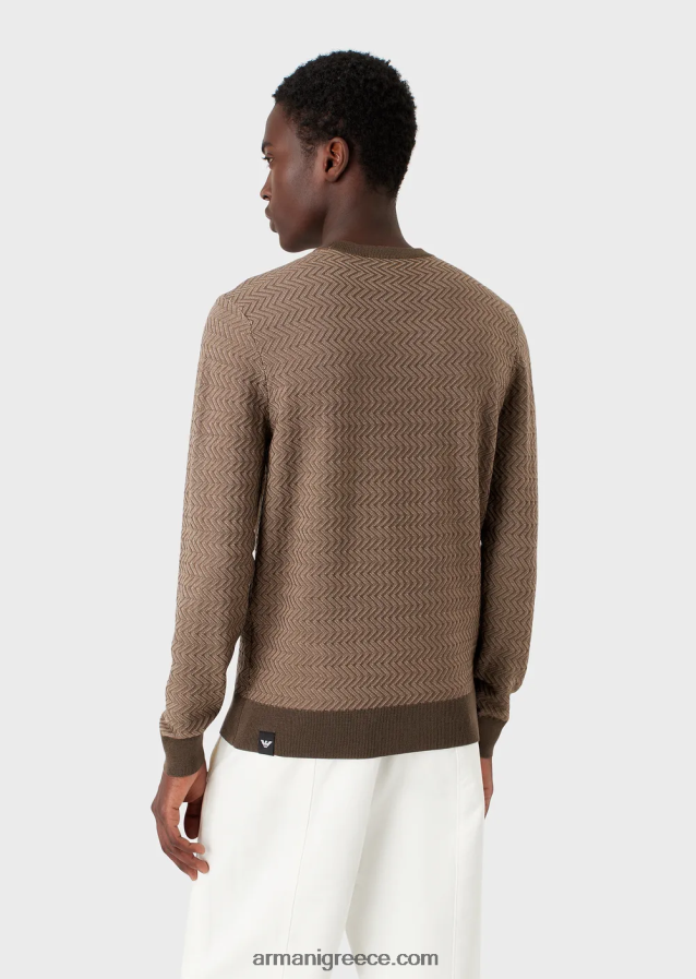 άνδρες Armani Μάλλινη μπλούζα με μοτίβο ζακάρ σε όλη την επιφάνεια 4046R61233 στρατιωτικό πράσινο