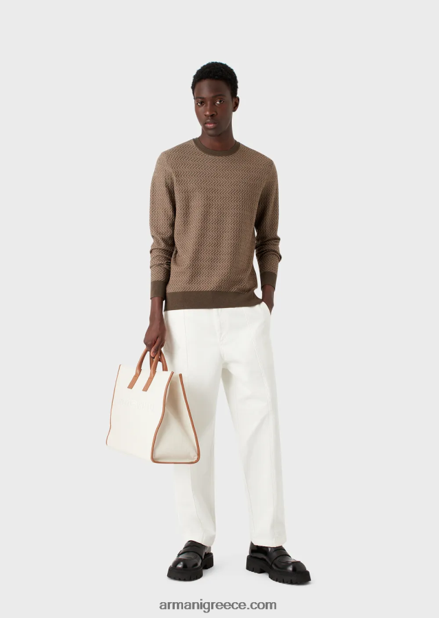 άνδρες Armani Μάλλινη μπλούζα με μοτίβο ζακάρ σε όλη την επιφάνεια 4046R61233 στρατιωτικό πράσινο