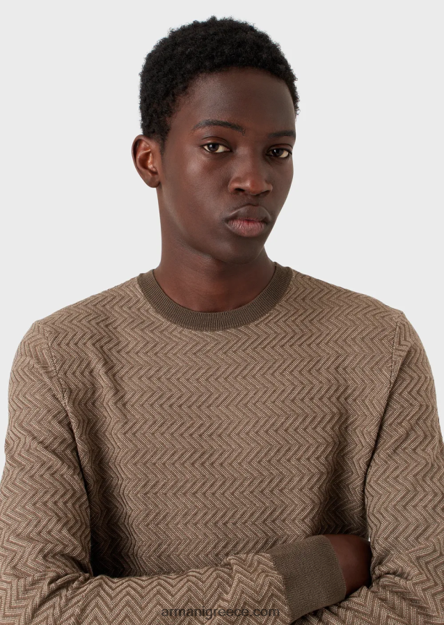 άνδρες Armani Μάλλινη μπλούζα με μοτίβο ζακάρ σε όλη την επιφάνεια 4046R61233 στρατιωτικό πράσινο