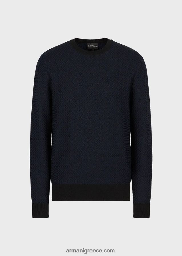 άνδρες Armani Μάλλινη μπλούζα με μοτίβο ζακάρ σε όλη την επιφάνεια 4046R61234 ναυτικό μπλε
