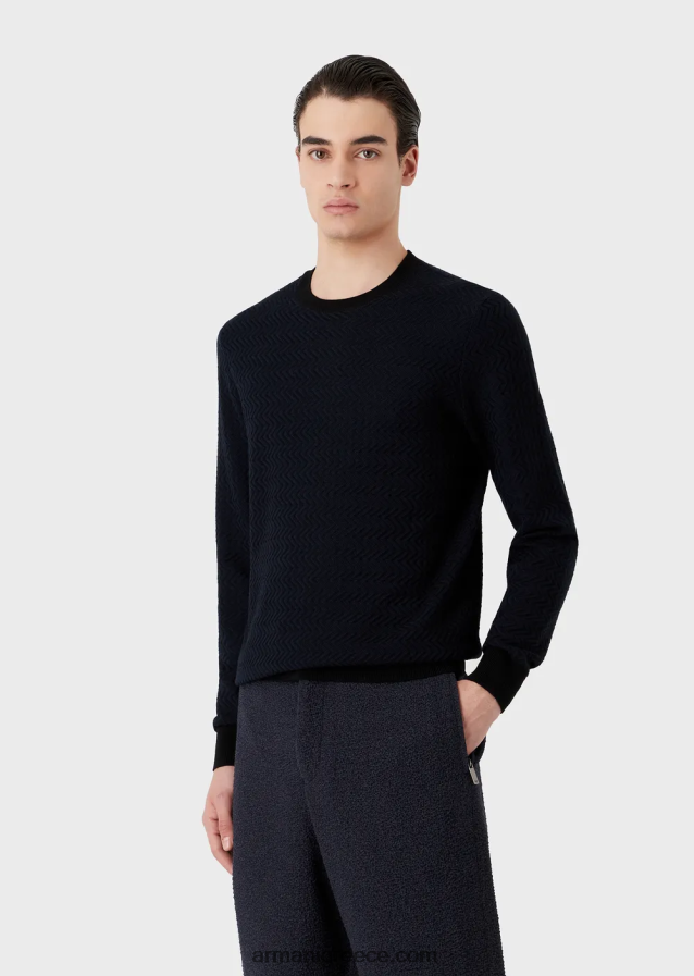 άνδρες Armani Μάλλινη μπλούζα με μοτίβο ζακάρ σε όλη την επιφάνεια 4046R61234 ναυτικό μπλε