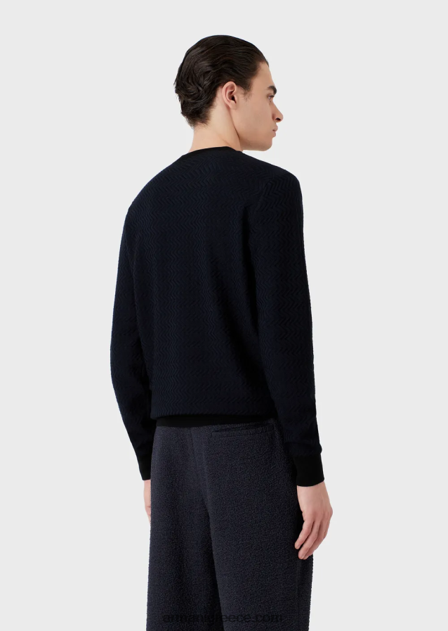 άνδρες Armani Μάλλινη μπλούζα με μοτίβο ζακάρ σε όλη την επιφάνεια 4046R61234 ναυτικό μπλε