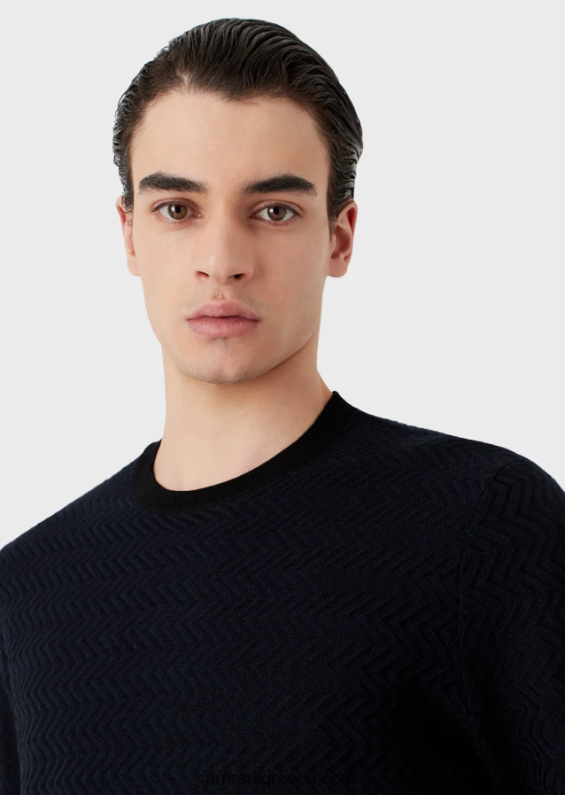 άνδρες Armani Μάλλινη μπλούζα με μοτίβο ζακάρ σε όλη την επιφάνεια 4046R61234 ναυτικό μπλε