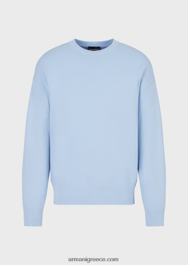 άνδρες Armani άλμα με λαιμόκοψη από παρθένο μαλλί 4046R61235 γαλανός