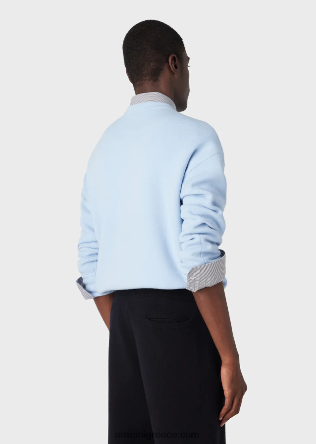 άνδρες Armani άλμα με λαιμόκοψη από παρθένο μαλλί 4046R61235 γαλανός