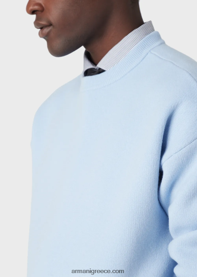 άνδρες Armani άλμα με λαιμόκοψη από παρθένο μαλλί 4046R61235 γαλανός