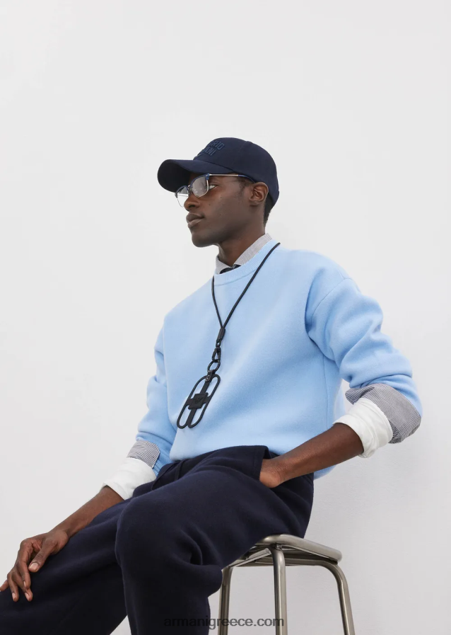 άνδρες Armani άλμα με λαιμόκοψη από παρθένο μαλλί 4046R61235 γαλανός