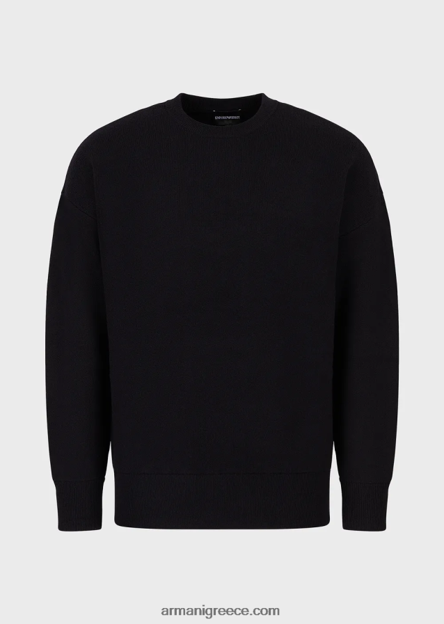 άνδρες Armani άλμα με λαιμόκοψη από παρθένο μαλλί 4046R61236 ναυτικό μπλε