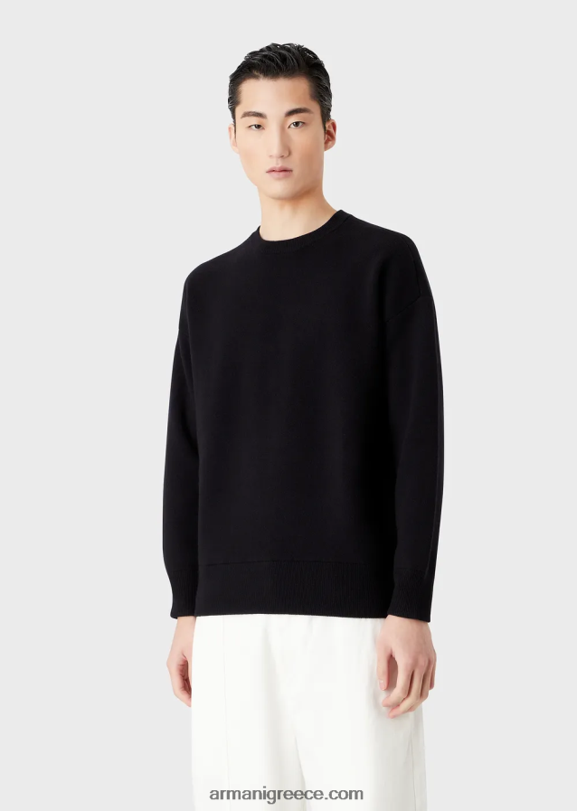 άνδρες Armani άλμα με λαιμόκοψη από παρθένο μαλλί 4046R61236 ναυτικό μπλε