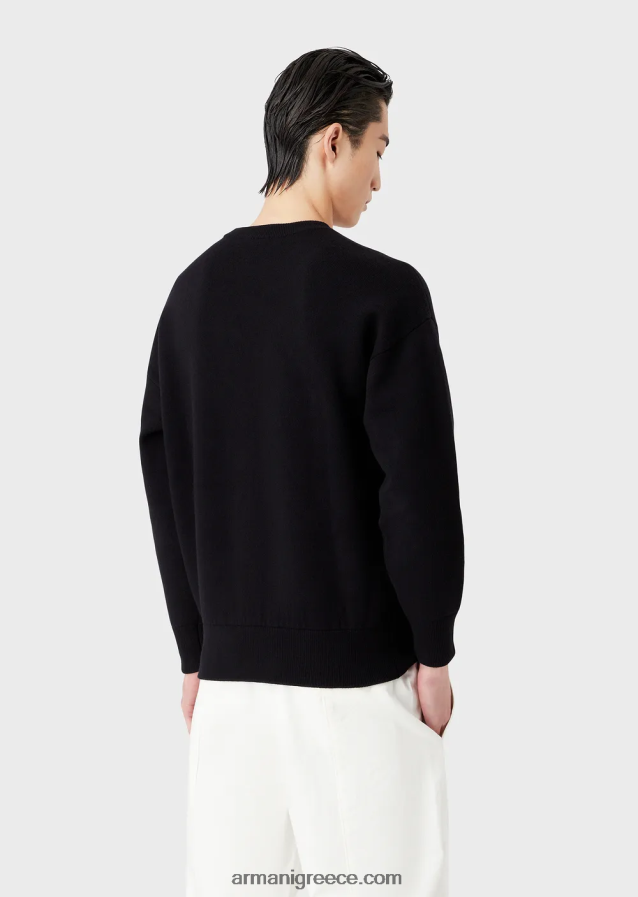 άνδρες Armani άλμα με λαιμόκοψη από παρθένο μαλλί 4046R61236 ναυτικό μπλε