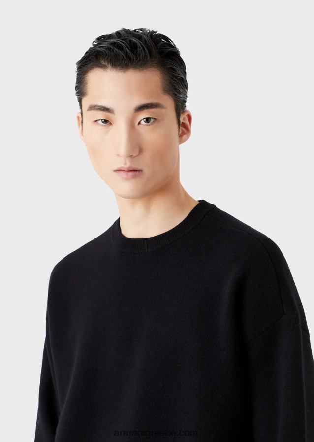 άνδρες Armani άλμα με λαιμόκοψη από παρθένο μαλλί 4046R61236 ναυτικό μπλε