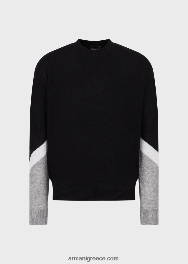 άνδρες Armani Μπλουζάκι από μαλλί κασμίρ με λεπτομέρειες χρώματος 4046R61237 ναυτικό μπλε