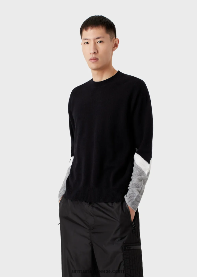 άνδρες Armani Μπλουζάκι από μαλλί κασμίρ με λεπτομέρειες χρώματος 4046R61237 ναυτικό μπλε