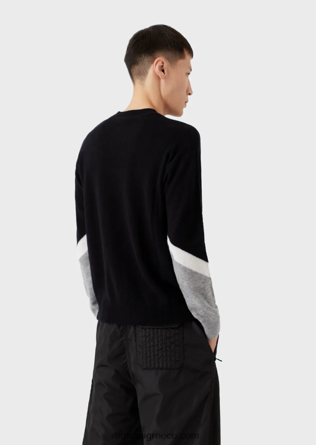 άνδρες Armani Μπλουζάκι από μαλλί κασμίρ με λεπτομέρειες χρώματος 4046R61237 ναυτικό μπλε