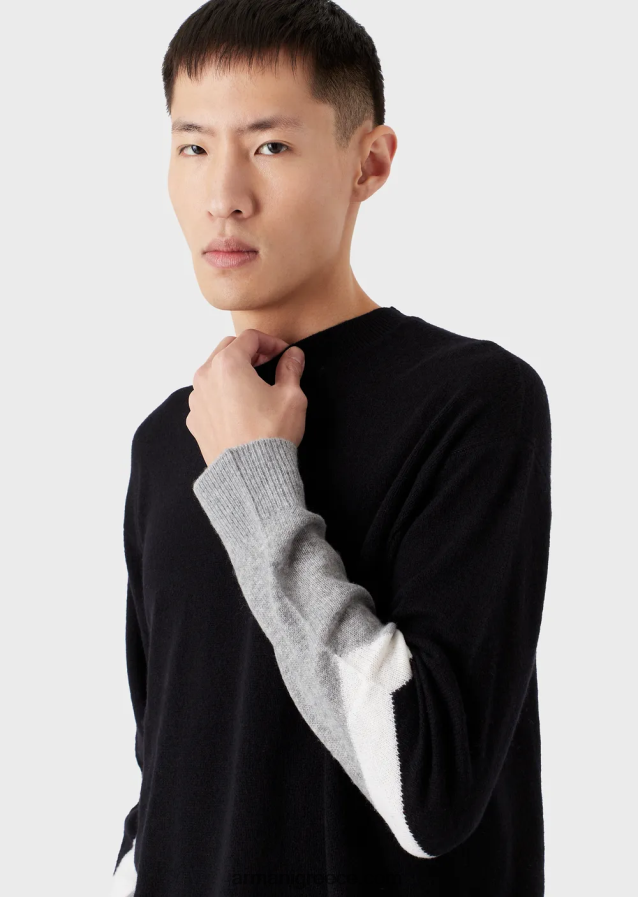 άνδρες Armani Μπλουζάκι από μαλλί κασμίρ με λεπτομέρειες χρώματος 4046R61237 ναυτικό μπλε