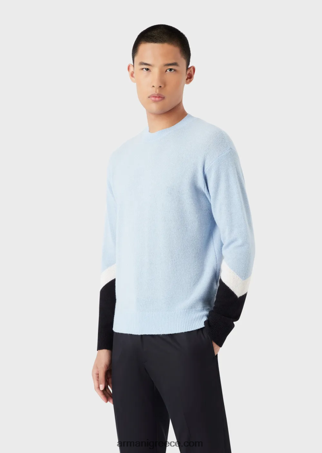 άνδρες Armani Μπλουζάκι από μαλλί κασμίρ με λεπτομέρειες χρώματος 4046R61238 γαλανός