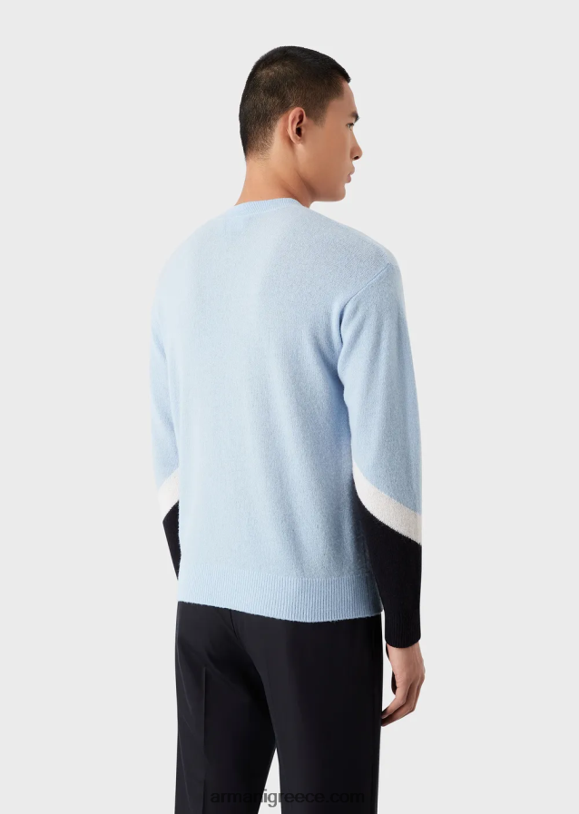 άνδρες Armani Μπλουζάκι από μαλλί κασμίρ με λεπτομέρειες χρώματος 4046R61238 γαλανός