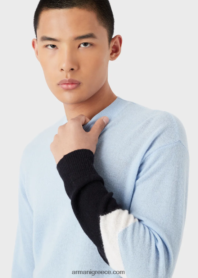 άνδρες Armani Μπλουζάκι από μαλλί κασμίρ με λεπτομέρειες χρώματος 4046R61238 γαλανός