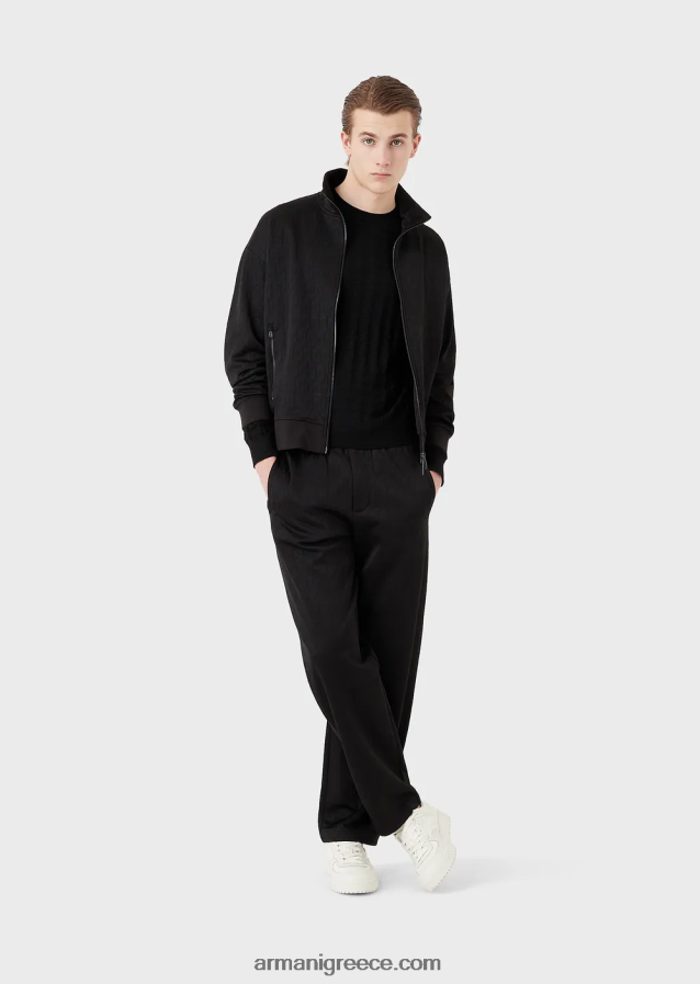 άνδρες Armani Παρθένο μάλλινο μπλουζάκι με μοτίβο κυνηγόσπιτου 4046R61239 μαύρος