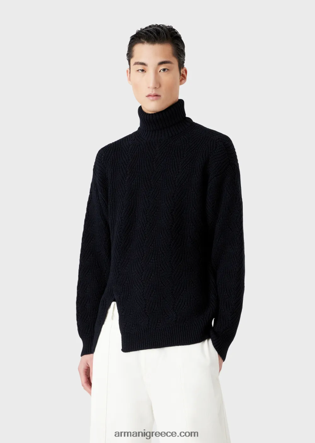 άνδρες Armani Αγγλικό ραβδωτό ρολό σε μείγμα παρθένου μαλλί 4046R61243 ναυτικό μπλε