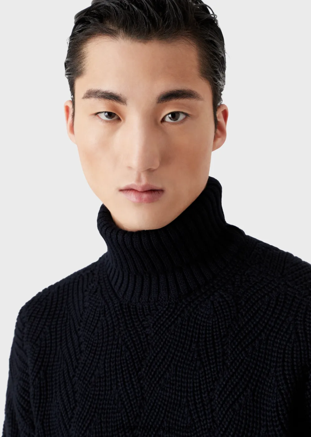 άνδρες Armani Αγγλικό ραβδωτό ρολό σε μείγμα παρθένου μαλλί 4046R61243 ναυτικό μπλε