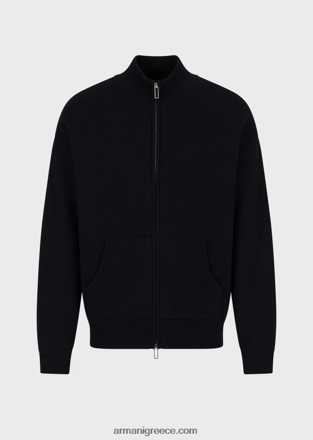 άνδρες Armani παρθένο μάλλινη ζακέτα με φερμουάρ 4046R61244 ναυτικό μπλε