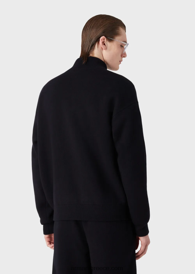 άνδρες Armani παρθένο μάλλινη ζακέτα με φερμουάρ 4046R61244 ναυτικό μπλε