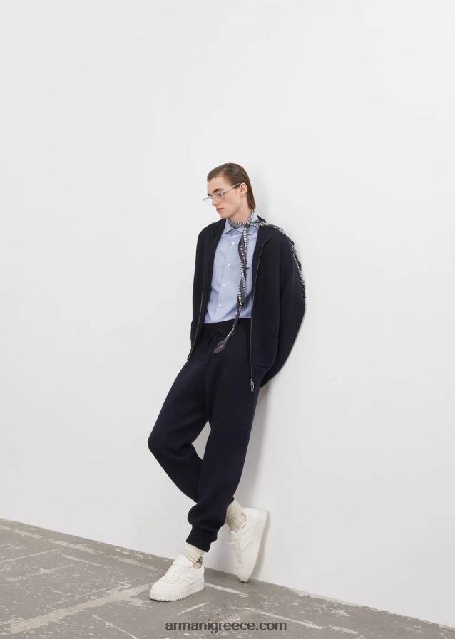 άνδρες Armani παρθένο μάλλινη ζακέτα με φερμουάρ 4046R61244 ναυτικό μπλε