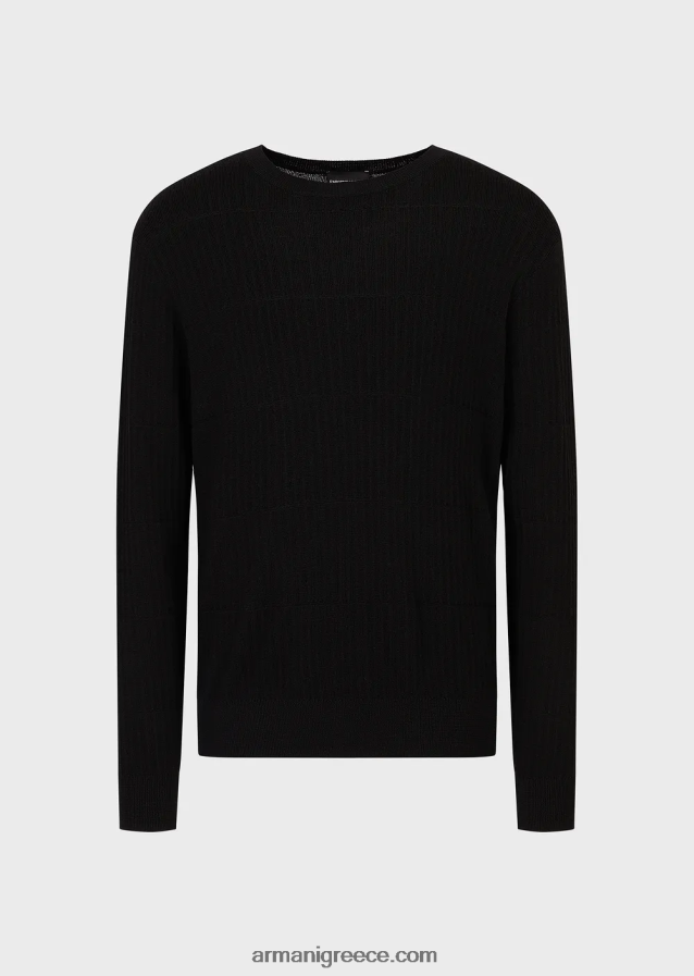 άνδρες Armani Μπλούζα από καθαρό παρθένο μαλλί με γεωμετρικό μοτίβο ζακάρ 4046R61245 μαύρος