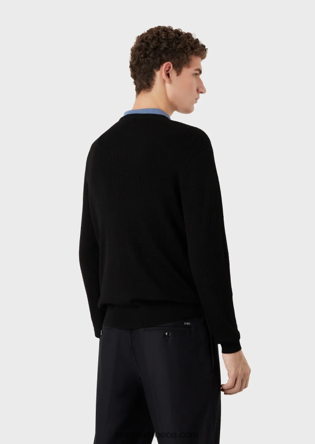 άνδρες Armani Μπλούζα από καθαρό παρθένο μαλλί με γεωμετρικό μοτίβο ζακάρ 4046R61245 μαύρος