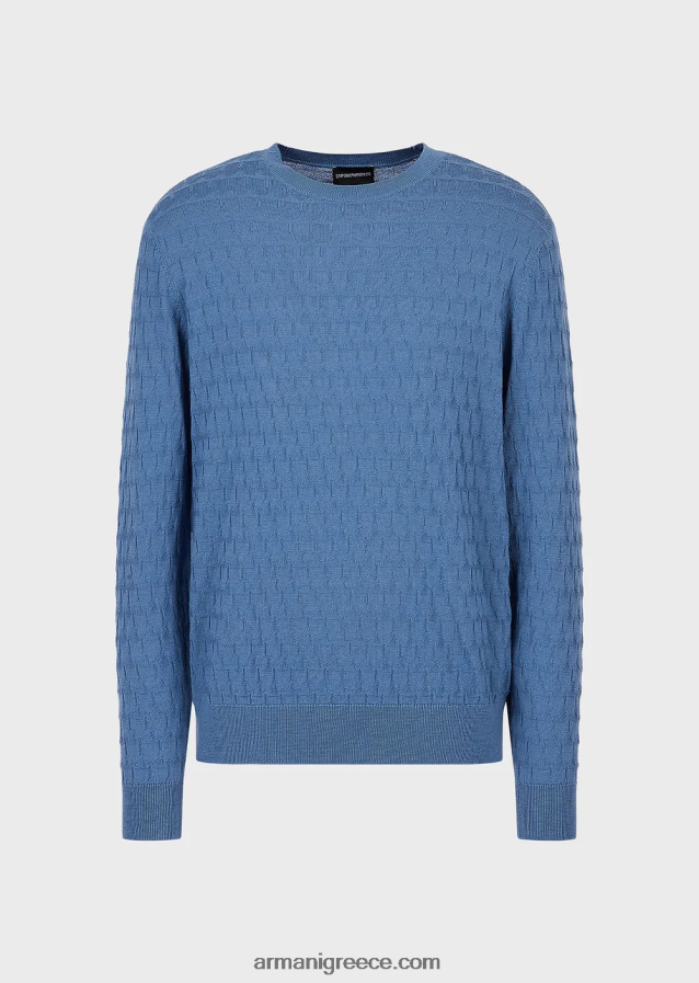άνδρες Armani Μπλούζα από καθαρό παρθένο μαλλί με γεωμετρικό μοτίβο ζακάρ 4046R61246 μπλε